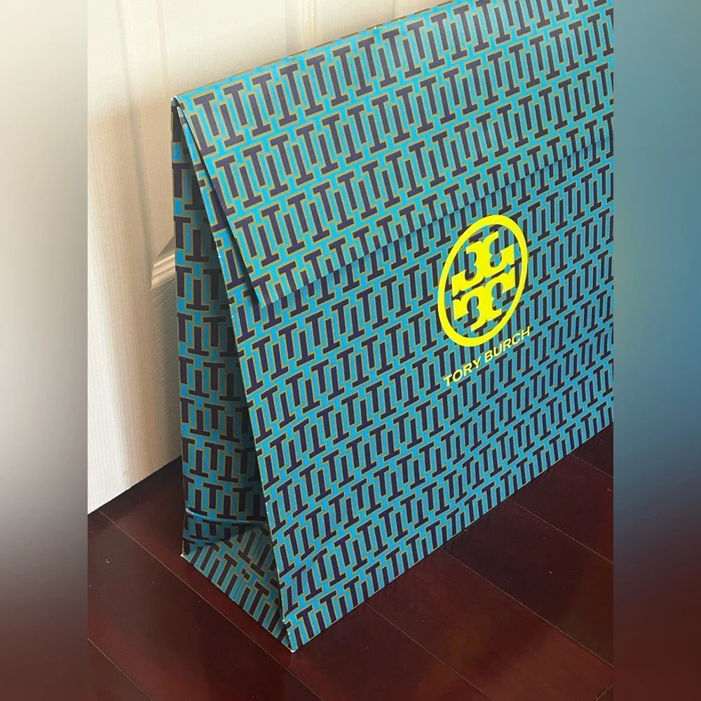 XL Tory Burch Patterned Gift Bag in Blue and Yellow 17”-19”
